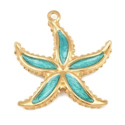 Sky Blue 304 Stainless Steel Enamel Pendants, Starfish Charms, Ion Plating(IP), Real 18K Gold Plated, Sky Blue, 43x40x3mm, Hole: 3mm