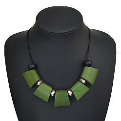 Olive Bohemian Trapezoid Wood & CCB Plastic & Alloy Beaded Bib Necklaces for Women, Olive, 17.72 inch(45cm)