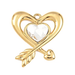 Кристалл 304 из нержавеющей стали с горный хрусталь подвески, сердце прелести, вакуумное покрытие pvd, реальный 18 k позолоченный, кристалл, 28.5x25x4 мм, отверстие : 2 мм