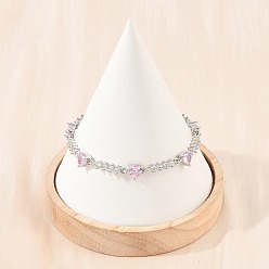 Pink Bracelets en laiton pavés de zirconiums cubiques en forme de cœur pour femmes, crémaillère plaquage, plaqué longue durée, sans cadmium et sans plomb, platine, rose, 7.28 pouce (18.5 cm)