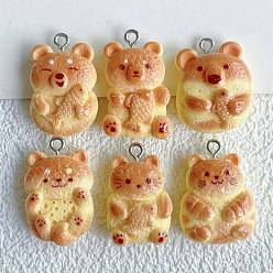 Медведь Милые подвески из смолы, имитация печенья, с платиновым тоном железная петля, медведь, 24.5x16.5x7.5 мм, отверстие : 2 мм