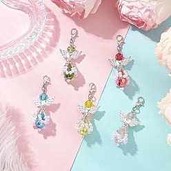 Платиновый & Серебристый Подвеска в виде ангела из стекла и пластика ABS с имитацией жемчуга, с цинковым сплавом застежками омаров коготь, Платина и серебро, 53 мм