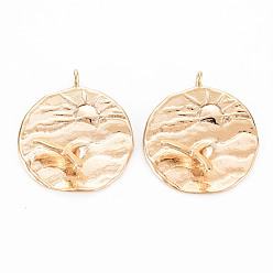 Real 18K Gold Plated Brass Pendants, Nickel Free, Flat Round with Sun & 3D Fish, Real 18K Gold Plated, 21x18x6.5mm, Hole: 1.6mm
