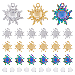 (52) Непрозрачная лаванда 18 шт. 3 цвета 304 подвески из нержавеющей стали с ионным покрытием (IP), очарование солнца, с 18 прозрачными стеклянными кабошонами, разноцветные, 7.5~30.5x7.5~19x2~3 мм, отверстие : 2 мм, 6 шт / цвет