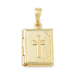 Cross Подвески латуни медальон, стойки покрытие, долговечный, без свинца и без кадмия, реальный 18 k позолоченный, Библия с подвеской в виде креста, 17.5x11.5x3 мм, отверстие : 5x4 мм