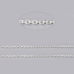 Серебро Латунные кабельные цепи, пайки, с катушкой, овальные, без кадмия и без свинца, долговечный, серебряные, 1.8x1.5x0.5 мм, около 301.83 футов (92 м) / рулон