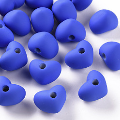 Royal Blue Acrylic Beads, Rubberized Style, Half Drilled Beads, Heart, Royal Blue, 14.5x18.5x13.5mm, Hole: 3.5mm