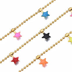 Real 16K Gold Plated 304 Stainless Steel & Enamel Ball Chains, with Spool, Soldered, Nickel Free, Star, Real 16K Gold Plated, 8.5x6x1mm, about 32.8 Feet(10m)/roll