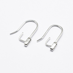 Platinum Anti-Tarnish Rhodium Plated 925 Sterling Silver Earring Hooks, with Cubic Zirconia, Platinum, 16x12x2mm, 24 Gauge, Pin: 0.5mm and 0.6mm