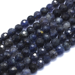 Айолит Природные иолит нитей бисера, 128 граненый, круглые, 6 мм, отверстие : 0.8 мм, около 64~69 шт / нитка, 15.35 дюйм (39 см)