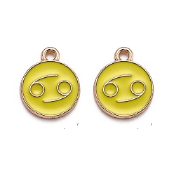 Рак Подвески из эмали и сплава, плоский круглый с созвездием / знак зодиака, золотые, рак, желтые, 15x12x2 мм, отверстие : 1.5 мм