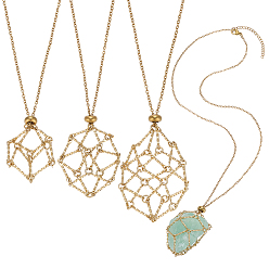 Золотой 3шт. 3 стили, макраме-мешочек из нержавеющей стали, кулон, цепочка, ожерелье, золотые, 19.53 дюйм (49.6 см), Кулон : 38~65 мм, 1 шт / стиль