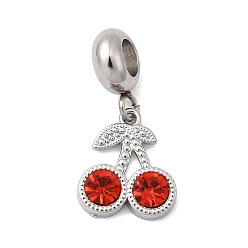 Нержавеющая Сталь Цвет 304 европейские подвески-шармы с фруктами и гиацинтом из нержавеющей стали со стразами, подвески с большим отверстием вишни, цвет нержавеющей стали, 24 мм, отверстие : 4.5 мм