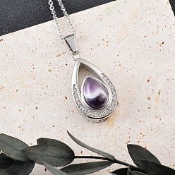 Аметист Ожерелья-капли с подвесками из нержавеющей стали и стразами, с естественным аметист, ожерелья из урны и праха, 19.69 дюйм (50 см)