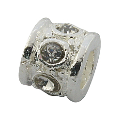 Кристалл Сплавочные европейские бусины, бусины со стразами , бусины с большим отверстием, колонка, Платиновый металл, кристалл, 8x10x2 мм, отверстие : 5 мм