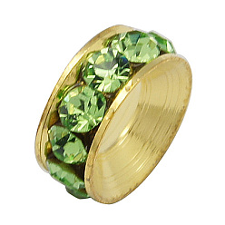 Зеленый газон Класс ходит бисером горный хрусталь латунь, супруг баскетбола шариков прокладки для изготовления ювелирных изделий, рондель, золотые, зеленый газон, 10x4 мм, отверстие : 5 мм