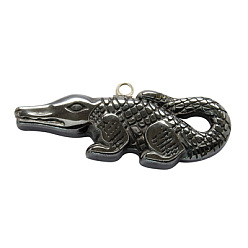 Темно-Серый Немагнитные синтетические гематит подвески, Крокодил / Аллигатор, темно-серый, 16x41x5 мм