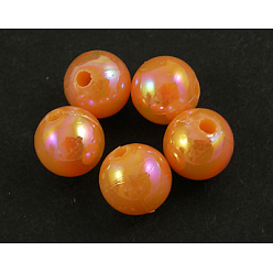 Orange Eco-Friendly Poly Styrene Acrylic Beads, AB Color Plated, Round, Orange, 10mm, Hole: 2mm, about 980pcs/500g