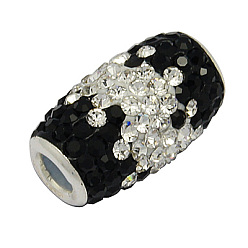 280_Jet Austrian Crystal European Beads, with 925 Sterling Silver Double Cores, Large Hole Beads, Column, Colorful, Size: about 12mm in diameter, 20mm long, hole: 4.5mm