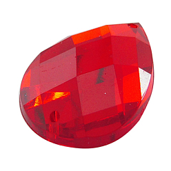 Красный Шить на горный хрусталь, акриловые горный хрусталь, два отверстия, аксессуары для одежды, красные, слеза, шириной около 20 мм, 30 мм длиной, толщиной 5.5 мм , отверстие : 1 мм