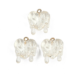 Прозрачный Подвески из смолы, С золотыми результатами железа, сердце, прозрачные, 23x18x11 мм, отверстие : 2 мм