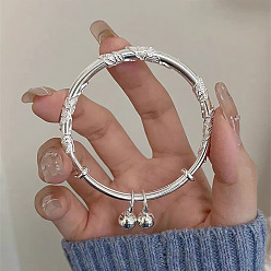 Серебро Простые регулируемые браслеты с подвесками из латуни для женщин, круглый шар, серебряные, внутренний диаметр: 2-3/8 дюйм (6 см)