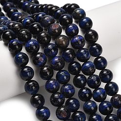 Темно-Синий Природных тигровый глаз бисер нитей, класс b, круглые, окрашенная и подогревом, темно-синий, 10.5 мм, отверстие : 0.7 мм, около 38 шт / нитка, 15.16 дюйм (38.5 см)