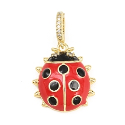 Настоящее золото 18K Латунные микро проложить кубического циркония раз за застежками, с эмалью, прелести божьей коровки, стойки покрытие, долговечный, без свинца и без кадмия, реальный 18 k позолоченный, 35 мм, отверстие : 6x4 мм