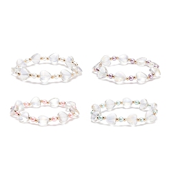 Color mezclado Pulsera elástica con cuentas de corazón de cristal para niño, color mezclado, diámetro interior: 1-3/4 pulgada (4.3 cm)