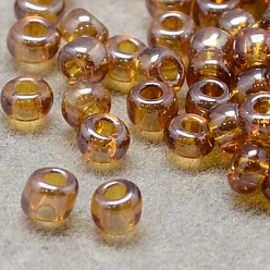 Темно-Золотистый Fgb 6/0 круглый стеклянный бисер класса А, прозрачные цвета lustered, темные золотарник, 6/0, 4x3 мм, отверстие : 1 мм, Около 4500 шт / фунт