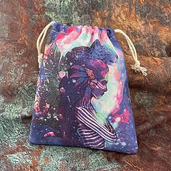 Human Tarot Theme Canvas Cloth Packing Pouches Drawstring Bags, Rectangle, Human Pattern, 15~18x13~14cm