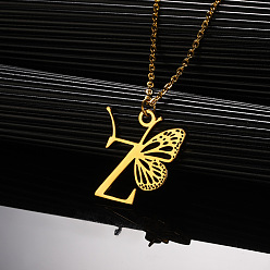 Letter Z 304 ожерелья с подвеской в виде бабочки из нержавеющей стали, золотые, Письмо Z, 15.75 дюйм (40 см)