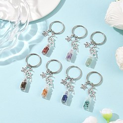 Angel & Fairy 7 шт. 7 стили стеклянной бутылки с чакральным драгоценным камнем внутри брелоков, с железными разъемными кольцами для ключей и подвесками из сплава, античное серебро, ангел и фея, 72 мм, 1 шт / стиль