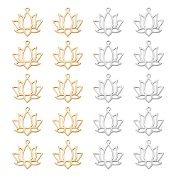 Позолоченный и Цвет Нержавейки 20 шт. 2 цвета 304 подвески из нержавеющей стали, очарование лотоса, настоящее золото и нержавеющая сталь, 16.5x17x1 мм, отверстие : 1.4 мм, 10 шт / цвет