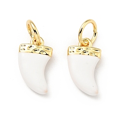 Белый Латунь эмаль прелести, с прыжковых колец, без кадмия и без свинца, реальный 18 k позолоченный, ножны / форма клыка, белые, 14.5 мм, отверстие : 3.3 мм