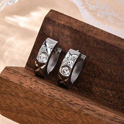 Нержавеющая Сталь Цвет 304 серьги-кольца из нержавеющей стали с эффектом полировки кубическим цирконием, цвет нержавеющей стали, 13.5x4 мм