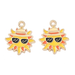 Golden Alloy Enamel Pendants, Sun with Glasses Charms, Golden, 20x17x1mm, Hole: 1.8mm