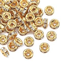 Real 18K Gold Plated SHEGRACE Brass Micro Pave Clear Cubic Zirconia Spacer Beads, Cadmium Free & Nickel Free & Lead Free, Flat Round, Real 18K Gold Plated, 6x6x2.5mm, Hole: 1.6mm