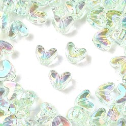 Светло-зеленый Уф-покрытие прозрачные акриловые бусины, радужный, сердце, светло-зеленый, 9x11.5x7 мм, отверстие : 1.4 мм
