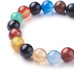 Natural Agate Natural Agate Beads Stretch Bracelets, Dyed & Heated, Round, 2-1/4 inch~2-3/8 inch(5.7~6cm), Beads: 10~10.5mm