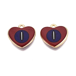 Dark Red Valentine's Day Printed Alloy Pendants, Rack Plating, Heart & Eye Charms, Cadmium Free & Nickel Free & Lead Free, Golden, Dark Red, 17x17.5x3mm, Hole: 1.6mm
