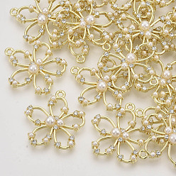 Light Gold Подвески из сплава , с хрусталем из хрусталя и бисера из искусственного жемчуга, филигранные столярные находки, цветок, золотой свет, 26x25x4.5 мм, отверстие : 1.8 мм