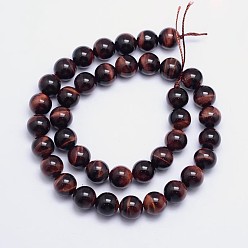 Tiger Eye Natural Tiger Eye Round Bead Strands, Dyed & Heated, Grade AA, 6mm, Hole: 1mm, about 66pcs/strand, 15.5 inch