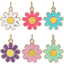 (52) Непрозрачная лаванда 6 шт. 6 цвета латунные эмалевые подвески, реальный 18 k позолоченный, долговечный, цветок, разноцветные, 15x13x2 мм, отверстие : 3.4 мм, 1 шт / цвет
