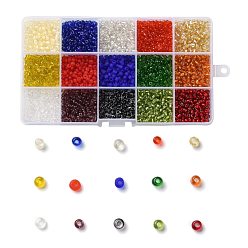 Gemischte Farbe 180g 15 Farben Glas Rocailles, transparenten Farben, Runde, Gemischte Farbe, 6/0, 4~5x2.5~4.5 mm, Bohrung: 1.2~1.5 mm, 12 g / Farbe
