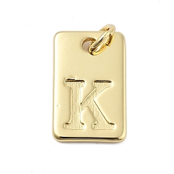 Letter K Латунные подвески, прямоугольник с подвесками-буквами, стойки покрытие, без свинца и без кадмия, долговечный, с целью перехода в кольце, Письмо K, 15.5x10x1.3 мм, отверстие : 3.4 мм