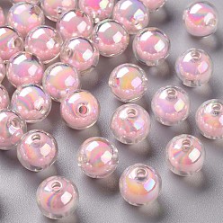 Pink Transparente Acryl Perlen, Perle in Perlen, AB Farbe, Runde, rosa, 11.5x11 mm, Bohrung: 2 mm, ca. 520 Stk. / 500 g