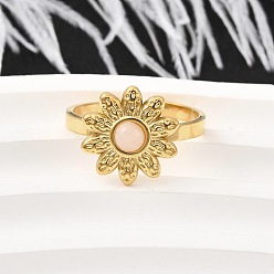 Цветок 304 из нержавеющей стали Манжета кольца для женщин, cmолой, реальный 18 k позолоченный, цветок, 13.5x14 мм