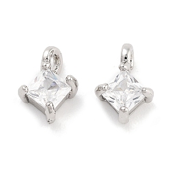 Платина Латунь с кубическим цирконием подвеской, без кадмия, без никеля и без свинца, ромб, платина, 7x5x3.3~3.8 мм, отверстие : 1 мм