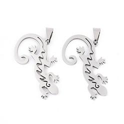 Нержавеющая Сталь Цвет 201 подвески из нержавеющей стали, прелести геккона, лазерная резка, цвет нержавеющей стали, 34x18x1.5 мм, отверстие : 7.5x3.5 мм